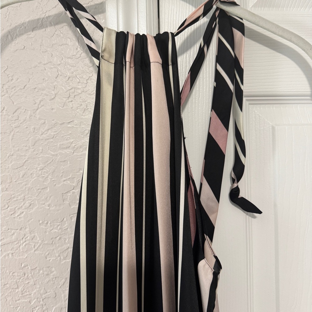 Colombian Designer MPM Elegant Striped Maxi Dress - Black and Pink